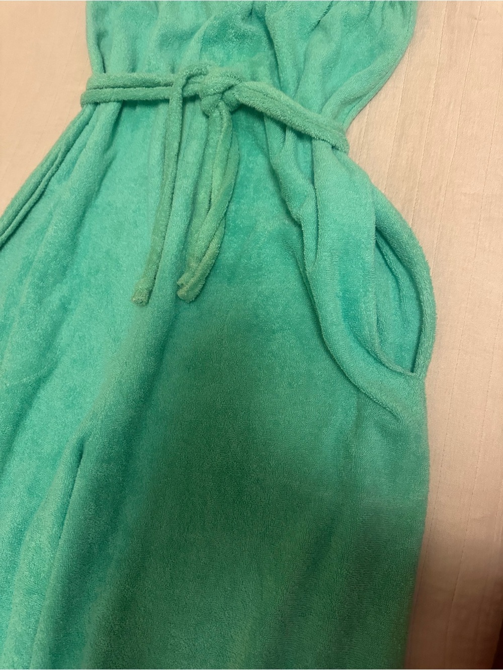 Vintage Ladies Aqua Strapless Terry Jumpsuit with Drawstring Waist - Picture 2 of 5